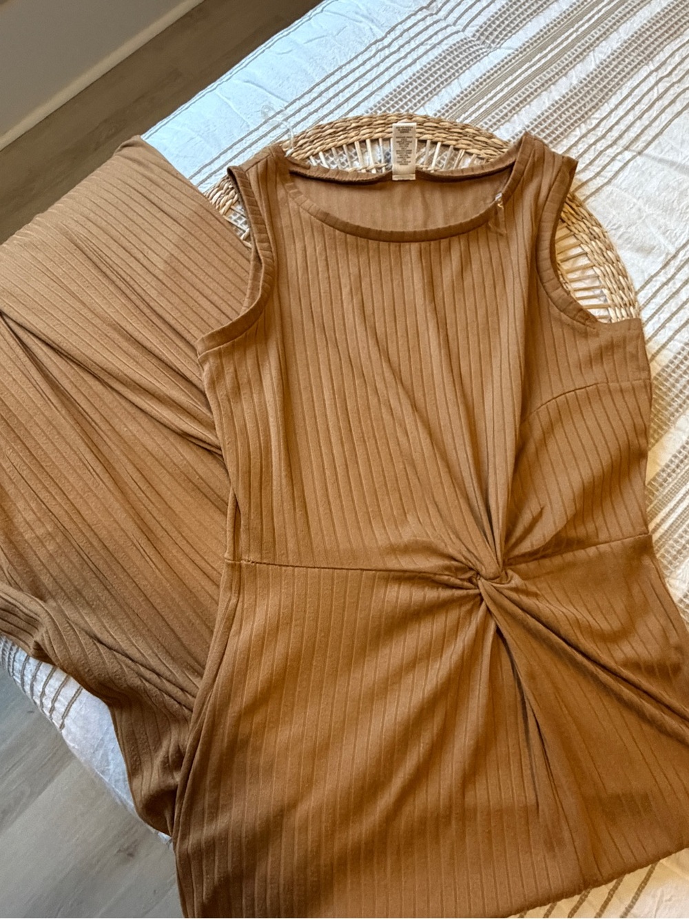 Sleeveless Twist-Front Maxi Dress in Camel Brown with Front Slit